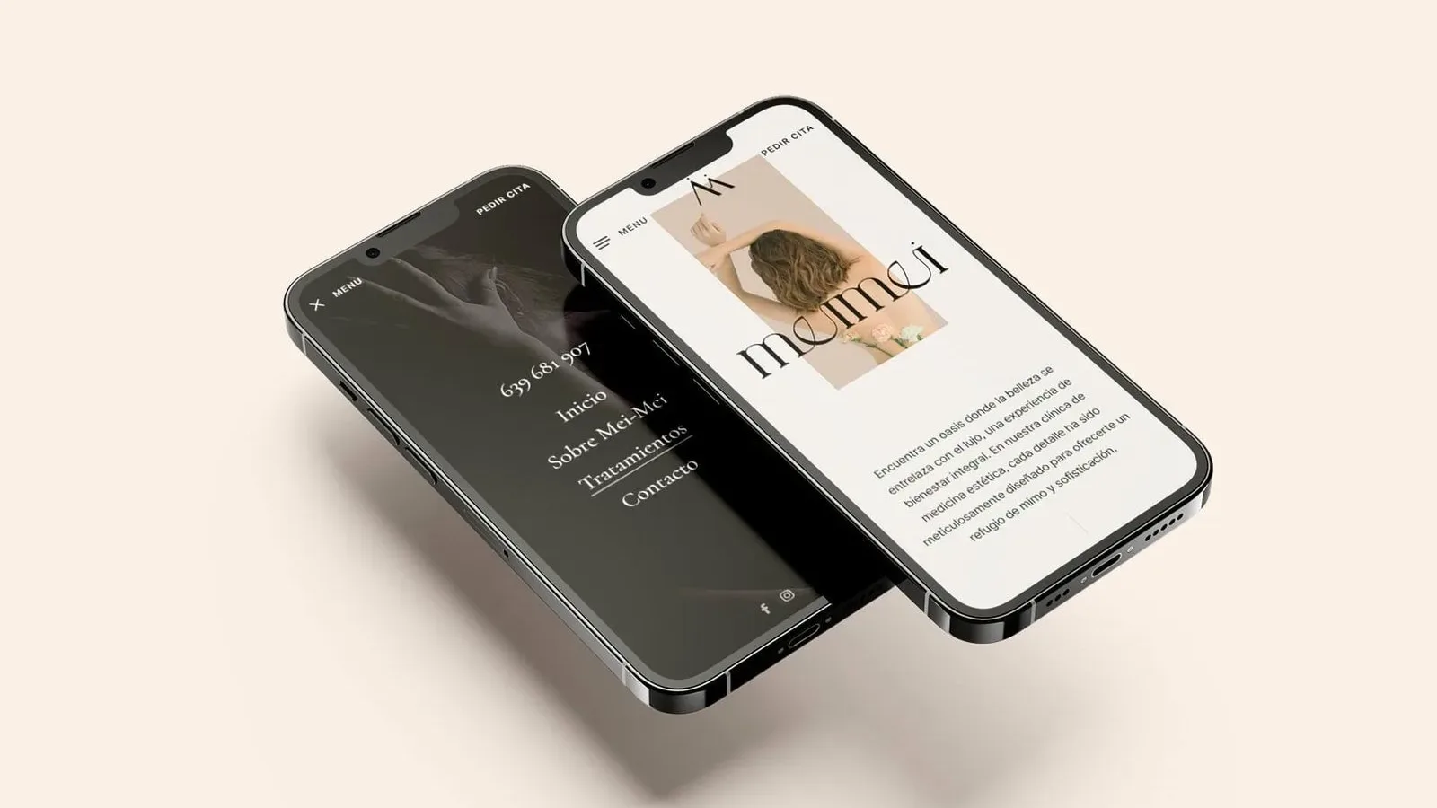 Dos móviles con la web de Clínica Mei-Mei diseñada por Lateral