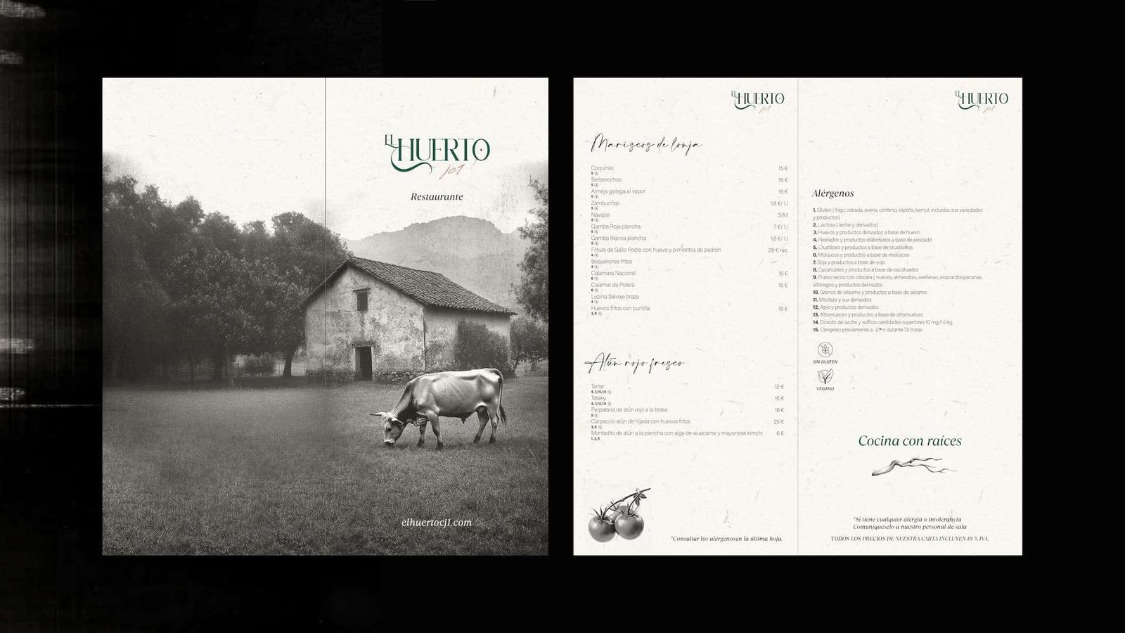 Imagen del logotipo y menú del restaurante El Huerto JC1.